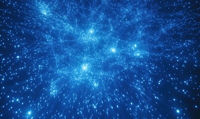Poster - Cosmic Blue Network of Stars and Light Particles Creating a Digital Universe Effect