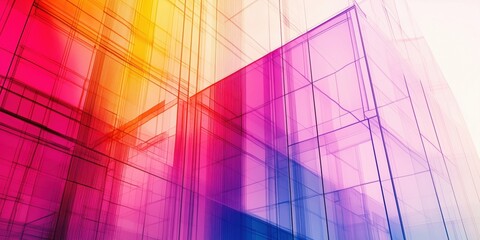 Poster - Abstract architectural design with vibrant colors and geometric lines showcasing modern building structure