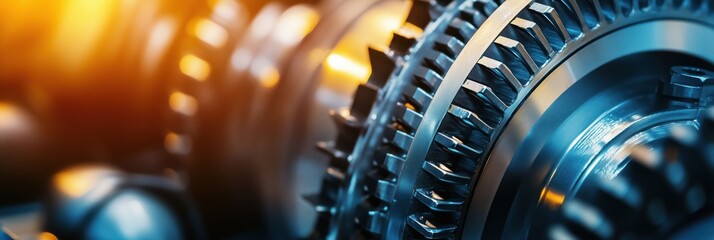 Poster - Industrial machinery gears showcasing intricate design and engineering excellence, highlighting metallic textures and precision craftsmanship