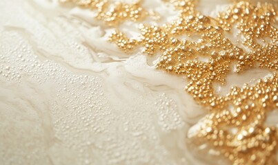 Poster - Golden bubbles and shimmering liquid texture creating an elegant abstract background with luxurious feel
