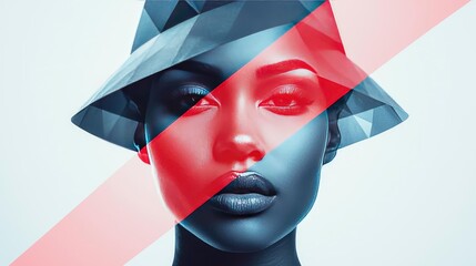 Wall Mural - Polygon watercolor concept. A modern abstract portrait of a woman with a stylish hat and vibrant colors.