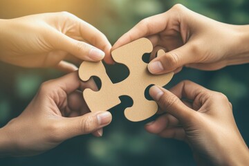 Poster - A group of people holding puzzle pieces, teamwork and collaboration concept