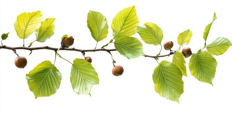 Poster - A tree branch with green leaves and acorns or nuts, perfect for nature-inspired designs