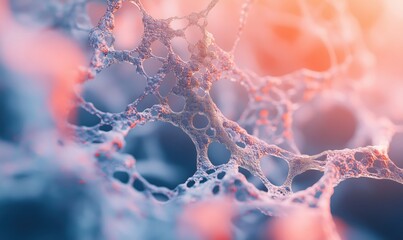 Poster - Abstract close-up of intricate cellular structure showcasing delicate web-like formations and soft color gradients