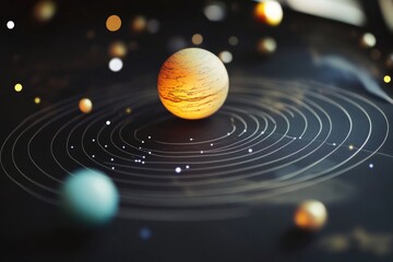 Aufkleber - A 3D model of our solar system showing the planets orbiting the sun