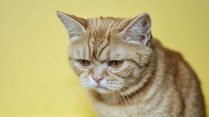 Aufkleber - A close-up photo of a cat's face on a yellow background, perfect for use in pet-related designs or as a standalone image