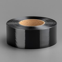 Poster - A close-up shot of a roll of black tape stuck on a gray surface