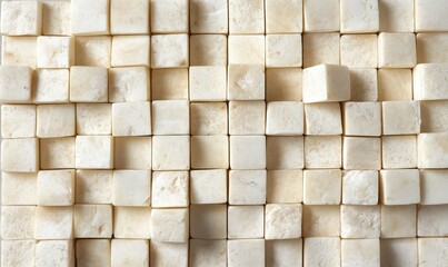 Poster - White Cubes Arrangement, Textured Surface, Natural Stone Blocks, Geometric Pattern, Minimalist Design, Neutral Color Palette