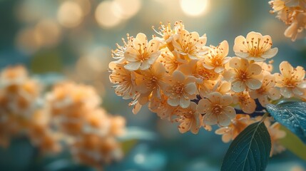 Poster - Close-up view of a branch with various flowers in bloom