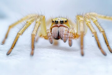 Poster - A close-up image of a spider on a white surface, great for use in scientific or educational contexts
