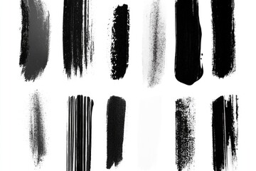 Aufkleber - Collection of dark paint strokes on a clean white surface, ideal for representing creativity or artistic concepts