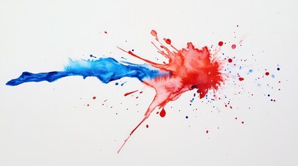Poster - Abstract red and blue watercolor splash on white background.