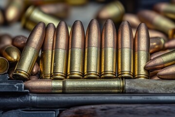 Poster - A close-up view of a group of spent bullet shells