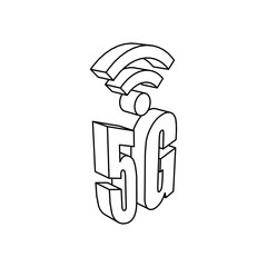 Poster - The outline of a large 5G symbol is made with black lines. 3D view of the object in perspective. Vector illustration on white background
