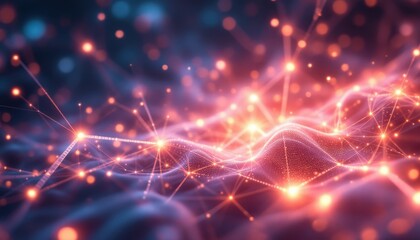 Fototapete - Futuristic digital landscape with glowing network connections