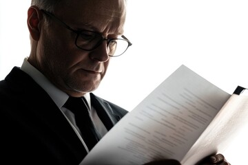 Aufkleber - A professional man sitting at a desk or table, focused on the news