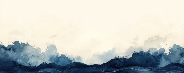 Sticker - Ocean watercolor idea. A serene landscape featuring abstract watercolor waves in calming shades of blue.