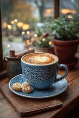 Aufkleber - A cup of cappuccino on a saucer, perfect for breakfast or coffee break
