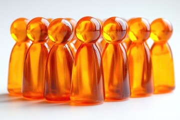Aufkleber - A row of bright orange plastic figurines stand together, waiting or on display