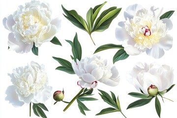 Poster - A bunch of white flowers with green leaves, ideal for backgrounds and textures