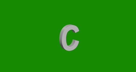 Poster - Isolated realistic white capital letter C symbol front view with shadow. 3d illustration on green chroma key background