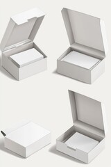 Poster - Set of four open boxes on a white surface, ideal for storage or display purposes
