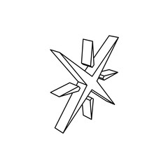 Poster - The outline of a large star symbol is made with black lines. 3D view of the object in perspective. Vector illustration on white background