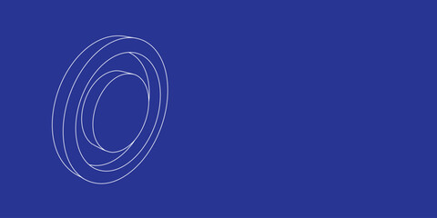 Poster - The outline of a large radio button symbol made of white lines on the left. 3D view of the object in perspective. Vector illustration on indigo background