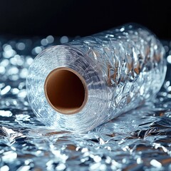 Poster - A single roll of aluminum foil resting on a flat surface