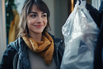Poster - A woman standing in front of a rack of clothes, great for fashion or lifestyle shots