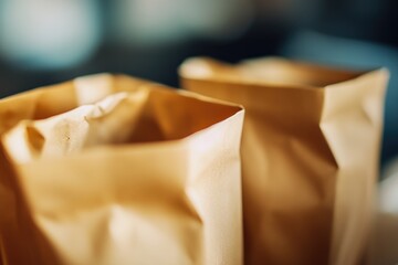 Poster - Two brown paper bags placed on a table, empty and waiting for contents