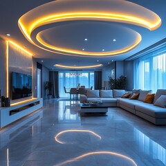 Poster - A comfortable living room with a couch, TV, and a warm atmosphere