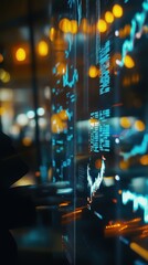 Poster - Stock market data visualization with glowing graphs and charts reflecting financial trends and analytics in a modern trading environment