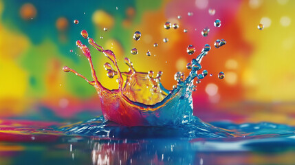 Poster - Colorful water splash creating vivid reflections in a vibrant setting