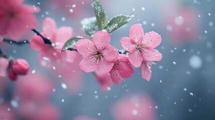 Poster - A bunch of pink flowers on a branch, perfect for spring or summer themes