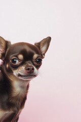 Poster - A small brown and white dog sits on a pink background