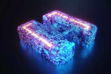 Poster - A glowing, digital representation of a circuit-like structure with vibrant blue and orange lights against a dark background.