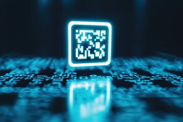 Poster - A glowing QR code stands out against a dark, digital background, symbolizing modern technology and connectivity.