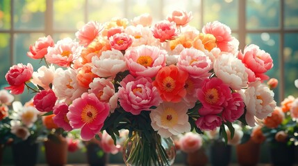Poster - A beautiful vase filled with plenty of pink and white flowers