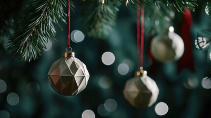 Aufkleber - A close-up shot of a Christmas ornament hanging from a tree branch, ready to be enjoyed during the holiday season