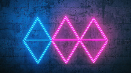 Poster - Neon Overlapping Geometric Shapes with Outline and Glow on Grungy Background