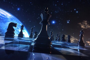 Wall Mural - Cosmic Chess: A Strategic Game Under the Stars