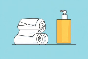 Poster - A stack of toilet paper and a bottle of soap on a surface, possibly in a bathroom