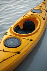 Poster - A yellow kayak sitting on the surface of calm water