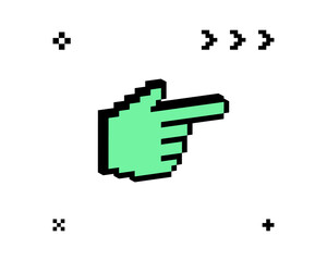 Fototapete - 3D forefinger pointing emoji. Pixel art. Y2k pointer sign. Simple geometric object. 3D hand gesture icon. Modern shape for collage sticker, poster. Game abstract vector element. Bold and groovy