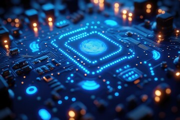 Poster - close-up of a circuit board with a visible fingerprint, great for technology and security related co