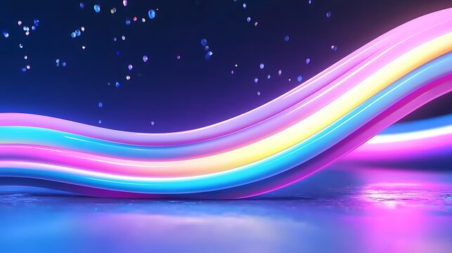 Abstract Neon Wave with Glowing Rainbow Lights and Bright Particles