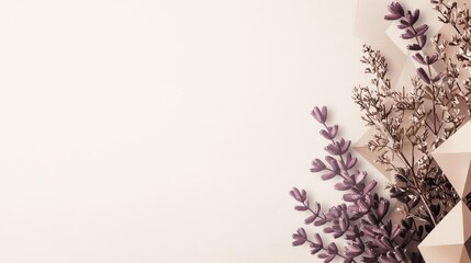 Wall Mural - Polygon watercolor concept. Delicate lavender branches against a soft, neutral background, creating a serene atmosphere.