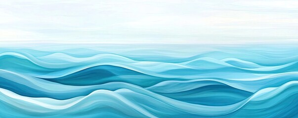 Wall Mural - Ocean watercolor idea. Stylized ocean waves in varying shades of blue, evoking calm and tranquility.