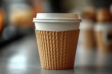 Poster - A single coffee cup sitting on a table with a simple background